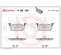 P85167 Kit pastiglie freno, Freno a disco Brembo
