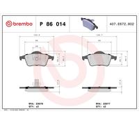 P86014 Kit pastiglie freno, Freno a disco Brembo