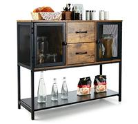 P9IDEDFH Industrial Buffet Sideboard Kitchen Cabinet with Metal Mesh Doors and 2 Drawers (D As Shown)