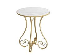 P9IDEDFH Tavolino in ferro battuto divano tavolino rotondo per soggiorno piccolo comodino balcone tavolo da tè in legno (colore: oro Dimensioni: 50 x 60 cm)