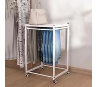 PA-DABAOO Appendiabiti in Metallo Per Pantaloni, Organizer Per Riporre Pantaloni Da Pavimento Con Ruote, Espositore Multifunzionale Per Jeans, Include 8 Grucce, Con Cestino Portaoggetti,A
