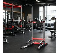 PA-DABAOO Barra Per Trazioni Power Tower Per Interni,Attrezzatura Multifunzione Per L'allenamento Della Forza Domestica,Stazione Per Dip Ad Altezza Regolabile Con Telaio in Acciaio,Rosso
