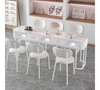 PA-DABAOO Moderna Postazione Per Manicure, Scrivania Per Salone Di Bellezza Con Struttura in Metallo, Postazione Di Lavoro Professionale Per Salone Di Bellezza E Spa, Piano in Vetro,180cm