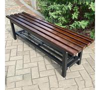 PA-DABAOO Panca Da Giardino Per Esterni Da 2-3 Persone, Panche Per Spogliatoio Da Bagno Con Ripiano Portaoggetti, Struttura in Metallo Robusto,120cm brown b