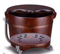 PA-DABAOO Pediluvio in Legno, Secchio Per Terapia Dei Piedi Con Coperchio, Secchio Per Pediluvio in Legno Con Ruote, Secchio Per Pedicure Domestico, Vaschetta Per Il Lavaggio Dei Piedi,24cm