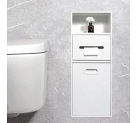 PA-DABAOO Porta Carta Igienica A Parete Con Ripiano, Nicchie in Acciaio Inox Con Cestino, Porta Carta Igienica, Mobiletto Portaoggetti Da Incasso, Nicchia Per Bagno Moderna,White 66cm