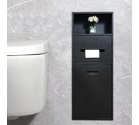 PA-DABAOO Porta Carta Igienica A Parete Con Ripiano, Nicchie in Acciaio Inox Con Cestino, Porta Carta Igienica, Mobiletto Portaoggetti Da Incasso, Nicchia Per Bagno Moderna,Black 66cm