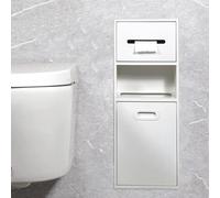 PA-DABAOO Porta Carta Igienica A Parete Con Ripiano, Nicchie in Acciaio Inox Con Cestino, Porta Carta Igienica, Mobiletto Portaoggetti Da Incasso, Nicchia Per Bagno Moderna,White 67cm