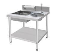 PA-DABAOO Tavolo Per La Preparazione Di Cibi Fritti Commerciali, Tavolo Per Impanatura in Acciaio Inossidabile, Tavolo Per Impanatura, Stazione Di Preparazione Di Pollo Fritto,100cm