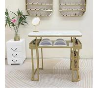 PA-DABAOO Tavolo Per Manicure Con Cornice Dorata, Tavolo Per Manicure Con Cassetto E Ripiano Aperto, Tavolo Per Salone Di Bellezza, Tavolo Multiuso Per Ufficio Domestico,85cm