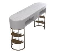 PA-DABAOO Tavolo Per Unghie Con Texture Marmorizzata, Postazione Per Unghie Con Cassetti Portaoggetti E Ripiani Aperti, Postazione Di Lavoro Per Bellezza Delle Unghie,140cm