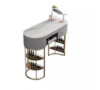 PA-DABAOO Tavolo Per Unghie Con Texture Marmorizzata, Postazione Per Unghie Con Cassetti Portaoggetti E Ripiani Aperti, Postazione Di Lavoro Per Bellezza Delle Unghie,80cm