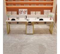 PA-DABAOO Tavolo Per Unghie Per Più Persone, Scrivania Per Unghie Con Texture Marmorizzata E 3 Cassetti, Scrivania Per Unghie Con Struttura in Acciaio,160cm