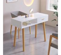 PA-DABAOO Tavolo Per Unghie Semplice in Stile Giapponese, Scrivania in Legno Per Onicotecnica, Postazione Per Manicure Per Salone/Casa, Con Cassetto E Ripiano Portaoggetti,Bianca