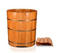 PA-DABAOO Vasca Da Bagno Giapponese in Legno, Vasca Da Bagno in Legno Con Sedile Interno E Valvola Di Scarico, Rotonda in Legno Di Caucciù Naturale, Esperienza Di Rilassante,80 * 70cm