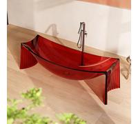 PA-DABAOO Vasca Da Bagno Indipendente in Resina Di Pietra, Vasca Da Bagno Con Amaca Galleggiante Creativa, Extra Profonda in Resina Trasparente,Rosso