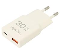 LogiLink PA0348 - Caricatore Dual USB GaN (nitruro di gallio), 1x USB-C (PD), 1x USB-A (QC), 30 W