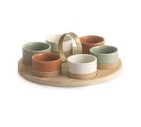 PABEN Antipastiera Rustica con 6 Ciotole e Vassoio 24 cm in Porcellana e Legno con Color Box