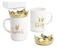 PABEN Set 2 Tazze 'KING' e 'QUEEN' con Tappo Corona 13.6 cm in Porcellana con Gift Box Mandorle Bomboniere, PB18749