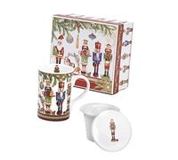 PABEN Set Tazza con Infusore Natalizia con Schiaccianoci Natalizi 11.6 cm in Porcellana Nàvel con Color Box