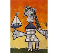 Pablo Picasso Poster Stampe astratte Semplice arte murale Immagine delle persone《Ragazza con la sua barca giocattolo》 Picasso Dipinto su tela per decorazioni domestiche 40x60cm senza cornice
