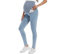 PACBREEZE Jeans premaman da donna sopra la pancia skinny pantaloni in denim elasticizzati comodi pantaloni slim gravidanza, 04: Azzurro 2, S