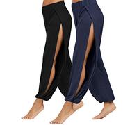PACBREEZE Pantaloni da donna Yoga Harem a fessura laterale Jogger Active Allenamento Pantaloni della tuta Beach Cover-up - - L