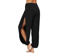PACBREEZE Pantaloni da yoga harem da donna con fessura laterale joggers allenamento attivo pantaloni della tuta da spiaggia pantaloni di copertura, A01: nero., XL