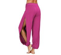 PACBREEZE - Pantaloni harem da donna, con spacco laterale, per yoga, danza, allenamento, hippie - Viola - M