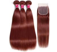 Pacchetti di capelli umani Pacchetti di capelli umani lisci con chiusura - Pacchetti di capelli lisci con chiusura Trama di capelli umani con chiusura in pizzo Parte 4x4 con estensioni per capelli - 1