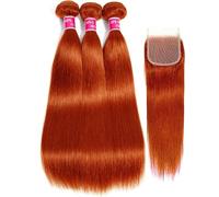 Pacchetti di capelli umani Pacchetti di capelli umani lisci con chiusura - Pacchetti di capelli lisci con chiusura Trama di capelli umani con chiusura in pizzo Parte 4x4 con estensioni per capelli - 1
