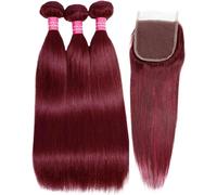 Pacchetti di capelli umani Pacchetti di capelli umani lisci con chiusura - Pacchetti di capelli lisci con chiusura Trama di capelli umani con chiusura in pizzo Parte 4x4 con estensioni per capelli - 1