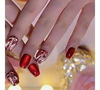 Pacchetto 24 Forme Quadrate Corta Pressa Sui Chiodi Con Gatti Effetto Occhio Coperture Piene Basa Disegni Alla Donne Nail Art