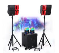 Pacchetto audio DJ completo 1200W BM Bmsonic, sala feste, 2 altoparlanti, SUB 38cm USB/Bluetooth, supporti cavi, luce LED