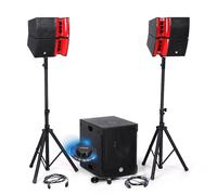 Pacchetto audio DJ completo BM Bmsonic BMS15-HORN 1200W Altoparlanti satellitari, SUB 38cm USB/Bluetooth, Supporti Cavi, Luce Ufo