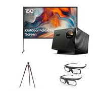 Pacchetto cinema all'aperto Valerion:Incluso Proiettore laser triplo Valerion VisionMaster Pro2 4K + schermo esterno da 150" + treppiede in noce + occhiali 3D