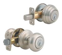 Pacchetto combinato pomolo per porta d'ingresso con chiave Kwikset Juno e catenaccio a cilindro singolo con protezione antimicrobica Microban e s