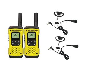 Pacchetto con 2 Motorola T92 + 2 Kit con contorno orecchio Pacchetto con 2 walkie talkie ultraresistenti (IP67) per utilizzo senza licenza e 2 kit