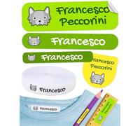 Pacchetto di 155 etichette personalizzate per contrassegnare abiti e oggetti. 100 Etichette di tessuto termoadesivo + 55 Etichette adesive in vinile. Mod: Storie
