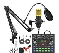 Pacchetto di apparecchiature for podcast, cambia voce con pacchetto microfono for podcast - Microfono a condensatore da studio perfetto for podcasting, registrazione, canto, streaming e giochi(Gold)