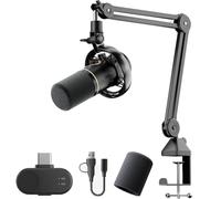 Pacchetto Di Attrezzatura Per Podcast Ibrido Wireless, Kit Microfono Usb Con Braccio Boom, Software, Cancellazione Del Rumore,Per Podcast Con Co-conduttori,Registrazione Vocale,Creazione Di Contenuti