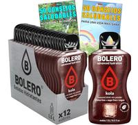 Pacchetto di bevande al gusto di cola Bolero, idratanti con vitamina C, senza zucchero + carta con 100 consigli salutari e vita sana x WikiMark (12 buste)