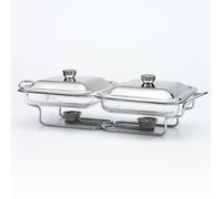 pacchetto di buffet, Set di scaldavivande in acciaio inossidabile da 3,6 litri con vaschetta for acqua, vaschetta for alimenti, porta-combustibile, coperchio argento
