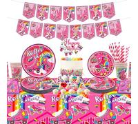 Pacchetto di decorazioni per feste di compleanno con ruote, accessori per feste con ruote, tazze, tovaglioli, tovaglia, striscione Happy Birthday, decorazioni per torte per bambini e ragazze, set per