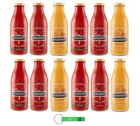 Pacchetto di prova Agromonte, purè di pomodoro con pomodori gialli e datterino, 12 x 520 g, salsa dal gusto della Sicilia, 3 diverse varietà di salsa + portachiavi Beni Culinari incluso