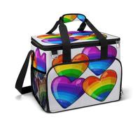 Pacchetto di raffreddamento all'aperto per il tempo libero,Cuori di orgoglio colorati arcobaleno stampa grande capacità borsa frigorifera,Pacchetto di raffreddamento all'aperto