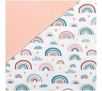 Pacchetto di tessuto 0,5 m Jersey + 0,5 m di tessuto a costine per cucire abbigliamento per bambini, tessuto per bambini in jersey (pastello arcobaleno bianco + rosa tenue (Set24))