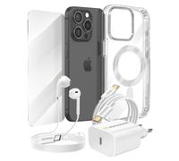 Pacchetto Essenziale per iPhone 15 Pro Custodia, Vetro, Caricatore, Cuffie (5