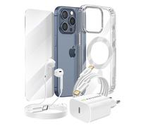 Pacchetto Essenziale per iPhone 15 Pro Max Custodia, Vetro, Caricatore,