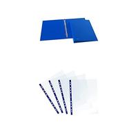 Pacchetto Favorit Sprint: Raccoglitori ad Anelli in Cartone, 22 x 30cm, 4 Anelli Tondi da 30mm, Blu + 25 Buste Foratura Universale Alto Spessore con Banda Colorata blu, 22X30 cm